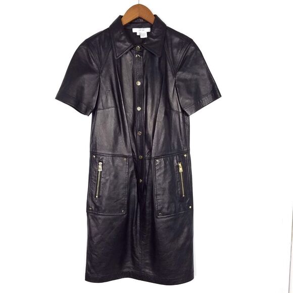 Per Se By Carlisle 100% Genuine Black Soft Leather Shirt Dress Size 4 - Picture 6 of 7